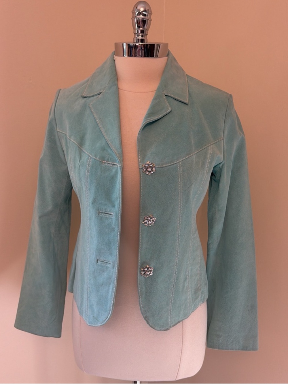 Vintage Wilsons Icy Blue Suede Jacket w/ Bling Buttons XS-S